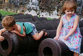 Breck and Alea play on the cannon