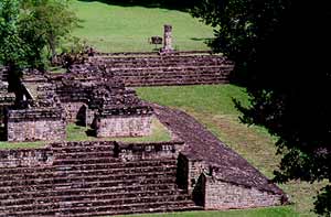 The ballcourt from the Temple of the Inscriptions (with Stela N)